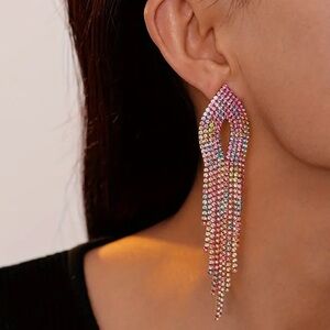 Rainbow Rhinestone Dangle Earrings - New